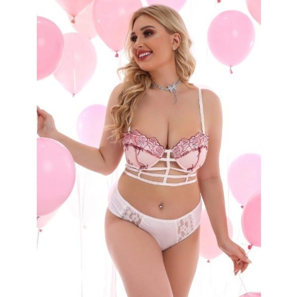 16 Plus (2X) Pink Embroidery Hollow Out Underwire Bra 40F,40G,42D,42E,42F,44C,